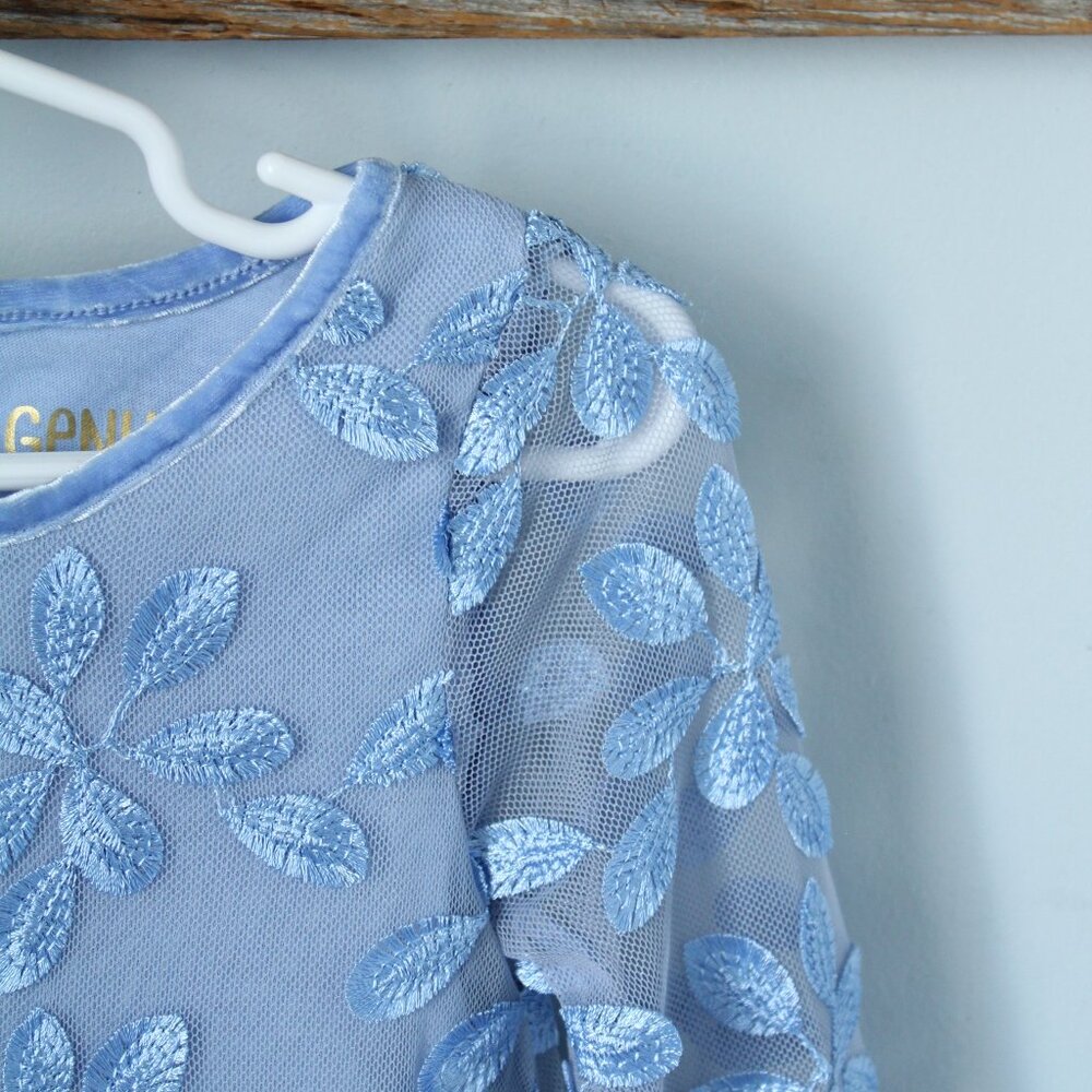 ☀️ 4/$20 Osh Kosh Size 18M Tulle Embroidered Leaf Blue/Purple Dress - Picture 2 of 3